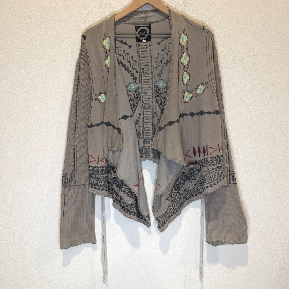 BIYA Johnny Was Womens Cardigan Boho Tribal Embroidered Waterfall Draped Large